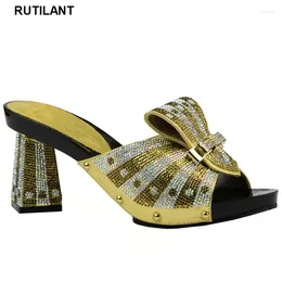 Dress Shoes Arrival Gold Color African Wedding Woman Open Toe Ladies Sandals Party Decorated With Rhinestones