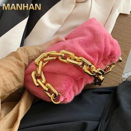 Bag MANHAN Faux Fur Shoulder Bags For Women 2024 Winter Soft Warm Small Hand Women's Trending Chain Handbags And Purses