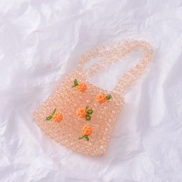 Bags Retro Orange Beaded Bag Clear Crystal Jelly Clutch Bag Girl Beaded Woven Handbag for Woman 2022 Handmade Bags Designer