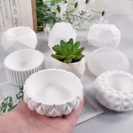 Ceramics DIY Round Pattern Flower Pot Silicone Mould Cement Gypsum Resin Flowerpot Vase Moulds Succulent Flower Pot Resin Planter Moulds