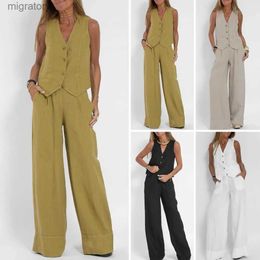 Women's Tracksuits Womens cotton and linen office uniforms long pants wide legs high quality yq240422