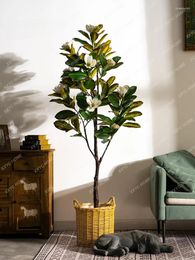 Decorative Flowers Simulation Magnolia Fake Trees Plastic Floriculture Green Plant Potted Indoor Living Room Floor Decoration Ornaments