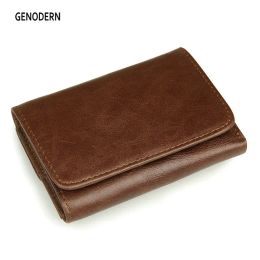 Wallets Genodern 100% Top Cow Leather Men Wallet Vintage Korea Multifunctional Male Purse Rfid Antimagnetic Leather Wallet