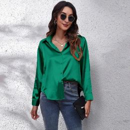 Women's Blouses Top Elegant And Comfortable Satin Shirt Silk Long Sleeved Loose Fitting Spring Fashionable Button Up