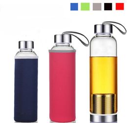 18oz Glass tumblers Tea Infuser Water Bottle Bpa With Nylon Sleeve with stainless steel Strainers7435690