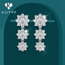 Earrings Full Moissanite Drop Earrings for Women Bridal Sun Flower Lab Diamond Stud Earring 925 Sterling Silver Plated Gold Fine Jewelry