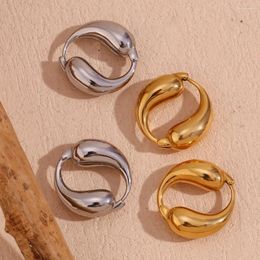 Hoop Earrings Smooth Surface Two Water Droplet Circulation 18K Gold Plated Jewelry Silver Color 316L Stainless Steel Accessories