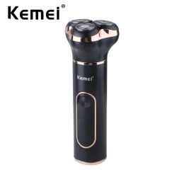 Shavers Kemei Electric Shaver Rechargeable Wet Dry Use Razor IPX7 Waterproof Mini Shaving Machine for Men 3D Rotary Sharp Blade KM1315