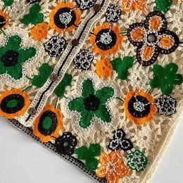 Women's Vests Women Hollow Crochet Knit Vest Waistcoat Beaded Floral Button Crop Cardigan Top