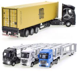 Car 1:50 Diecast Metal Model Toy Container truck Pull Back With Sound & Light High Simitation Cars Toys For Children Kids Xmas Gifts