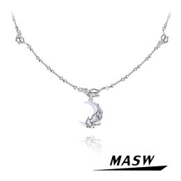 Necklaces MASW Original Design Moon Pendant Necklace Popular Style Hot Sale Fashion Jewellery Copper Chain Necklace For Women Girl Gift
