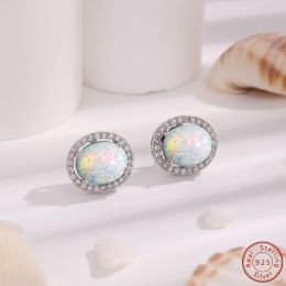 Earrings 2023 Korean Edition 100% 925 Sterling Silver White Opal Round Earrings Fashion High Quality Earrings Women's Christmas Gift