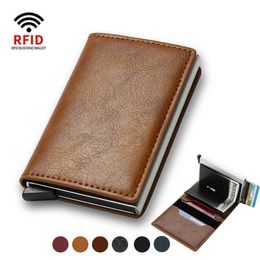 Money Clips Top Quality Wallets Men Money Bag Mini Purse Male Vintage Brown Leather Rfid Card Holder Wallet Small Smart Wallet Pocket Walet Y240422