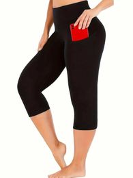 Women's Pants Capris Plus size womens casual high waist with pockets for exercise Capri legs Y240422