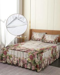 Bed Skirt Wood Grain Flower Retro Elastic Fitted Bedspread With Pillowcases Protector Mattress Cover Bedding Set Sheet