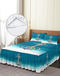 Bed Skirt Ocean Gradient Anchor Teal Elastic Fitted Bedspread With Pillowcases Mattress Cover Bedding Set Sheet