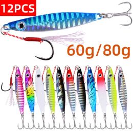 Accessories Metal Jig Fishing Lure 60g 80g Cast Hook Swimbait 3D Laser Wobbler Pike Spoon Carp Spinner Sea Tackle Kit Pesca Artificial Bait