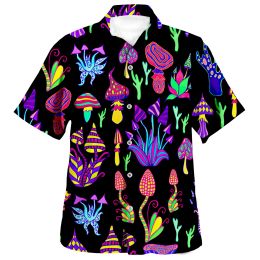 Shirts 2022 Summer Men's Hawaiian Shirts Psychedelic Mushroom Print Loose Breathable Short Sleeve Party Beach Shirts