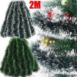 Decorative Flowers 200CM Christmas Tinsel Garland Simulated Madder Flower Wreath Xmas Tree Ribbon Ornaments Home Wedding Party Decoration