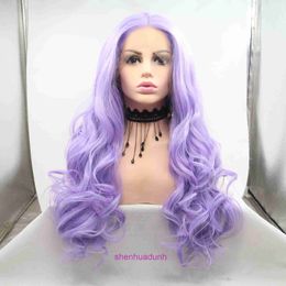 HD Body Wave Highlight Lace Front Human Hair Wigs For Women Hand woven lace synthetic Fibre wig matte high-temperature silk purple long curly hair