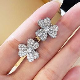 Designer brand fashion Van Earrings Thickened Electroplated 18K Gold Lucky Grass New Sweet Three Leaf for Women jewelry