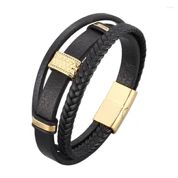 Charm Bracelets Luxury Jewellery For Men Trendy Multilayer Braided Rope Leather Gold Stainless Steel Magnetic Clasp Male Bangles PD1050