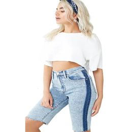 Summer High Quality Washed Denim Shorts For Women Fashion Slim Stretch Knee Length Jeans S-2XL Drop 240418