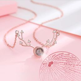 Necklaces S925 Silver One Deer with You Sterling Silver Necklace All The Way with You I Love You Projection Pendant Clavicle Necklace