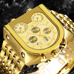 Wristwatches TEMEITE Gold Big Dial Bracelet Mens Watches Luxury Multiple Time Zone Waterproof Steel Male Relogio Masculino 2024