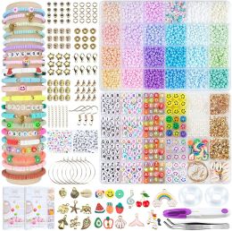 Strands Creative Mixed Beads Set Rainbow Colour Small Glass Beads For Bracelet Makings Kit Polymer Clay Flat Beads DIY Accessories Kit