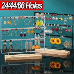 Display 24/44/66Holes Earrings Holder Jewelry Organizer Display Tree Earrings Stand with Wooden Base Stand Hanging Earring Ear Stud Rack