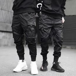 Ribbons Harem Joggers Men Cargo Pants Streetwear Hip Hop Casual Pockets Track Pants Male Harajuku Fashion Trousers 240422
