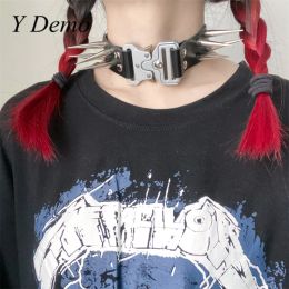 Clips Y Demo Techwear Punk Stainless Steel Buckle Rivets Women's Choker Necklace Rock Accessory Handmade