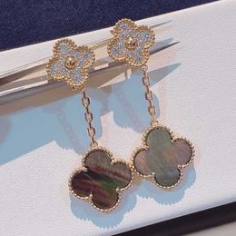 Designer brand fashion Four leaf clover gray shell diamond rose gold earrings Van 925 silver star same style jewelry