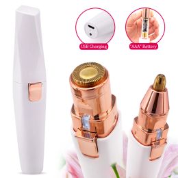 Clippers 2 In 1 Electric eyebrow trimmer USB Rechargeable hair remover women shaver LED light lady Epilator Razor face Makeup Tool