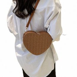 straw Crossbody Bag Love Heart Shape Handbag Woven Small Handbag INS Fi Summer Trendy Tote Purse Women Fi Hobo Bags F197#