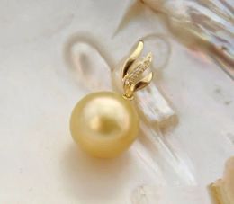 Necklaces Genuine AAA14mm Natural Golden south sea shell pearl Pendant necklace fine Jewellery