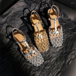 Casual Shoes Weave Sandals For Women 2024 Summer Designer Cow Leather Knit Sandalias De Mujer Comfortable Ankle Strap