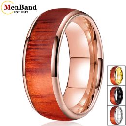 Bands MenBand Jewelry 6mm 8mm Men Women Couple Tungsten Carbide Wedding engagement Rings Red Wood Inlay Dome Polishing Comfort Fit