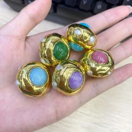 Beads Irregular Round Colourful Stone Gold Plated Natural Pearl Through Hole Loose Beads for DIY Jewellery Making Accessories
