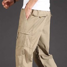 Men's Pants Classic Man Casual Cargo Pants Zipper Pockets Big and Tall Sports Outdoor Outfits Khaki Grey Mens Trousers Y240422