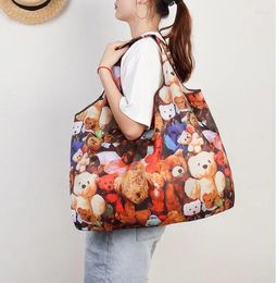 Shopping Bags Foldable Bag Eco-friendly Folding Reusable Portable Shoulder Handbag Waterproof Polyester For Travel Grocery