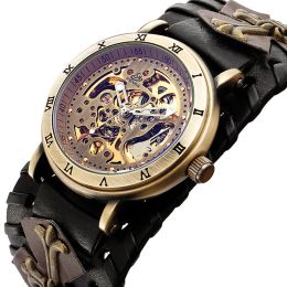 Kits SHENHUA Retro Gothic Bronze Skeleton Automatic Mechanical Watch Men Steampunk Self Winding Clock Tourbillon Watch Reloj Hombre