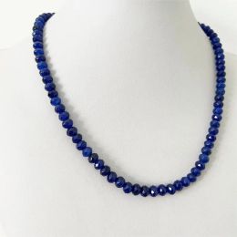 Necklaces 4*6MM Faceted Sapphire Natural Stone Necklace Brazil Blue Bead Women Luxury Gemstone Preciosas Jade Yoga Jewellery Female