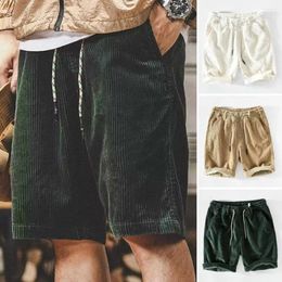 Men's Shorts Men Stylish Elastic Waist Corduroy Beach With Pockets Wide Leg Drawstring For Summer Adjustable Solid