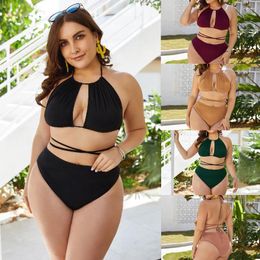 Women's Swimwear Women Solid Push Up Swimsuit 2024 Summer Sexy Plus Size Bikini Set High Waist Backless Strap Bathing Suit Biquini 5XL