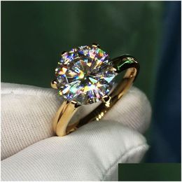 Rings Solitaire 1.5Ct Lab Diamond 24K Gold Ring Original 925 Sterling Sier Engagement Band For Women Bridal Jewelry Drop Delivery Dhqgj