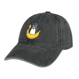 Berets Cute Penguin On A Banana Cowboy Hat Uv Protection Solar Hood Wild Ball Brand Man Cap Golf Men Women's