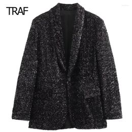 Women's Suits Blazer Tailoring Autumn Winter Sequinned Black Long Sleeve Top In Outerwears Luxury Designer Coats Women