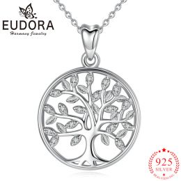 Necklaces EUDORA 100% 925 Sterling Silver Tree of Life Pendant Necklaces with AAA Zircon Women Fashion Jewellery Gift For Girl Birthday D170